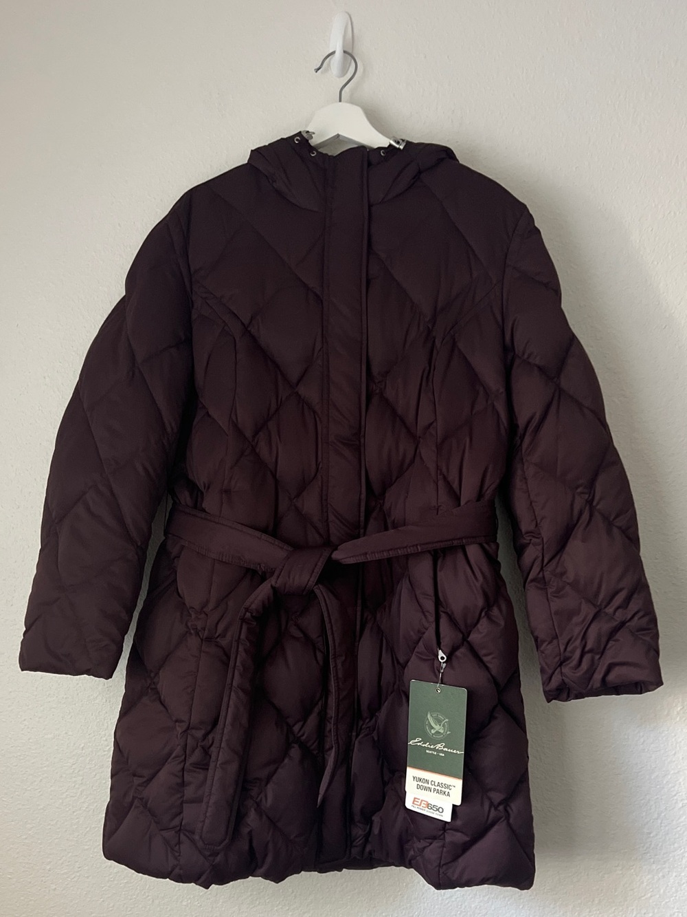 Eddie Bauer Yukon Classic Down Parka Women XLP Petite Plum Purple 650 Fill NWT